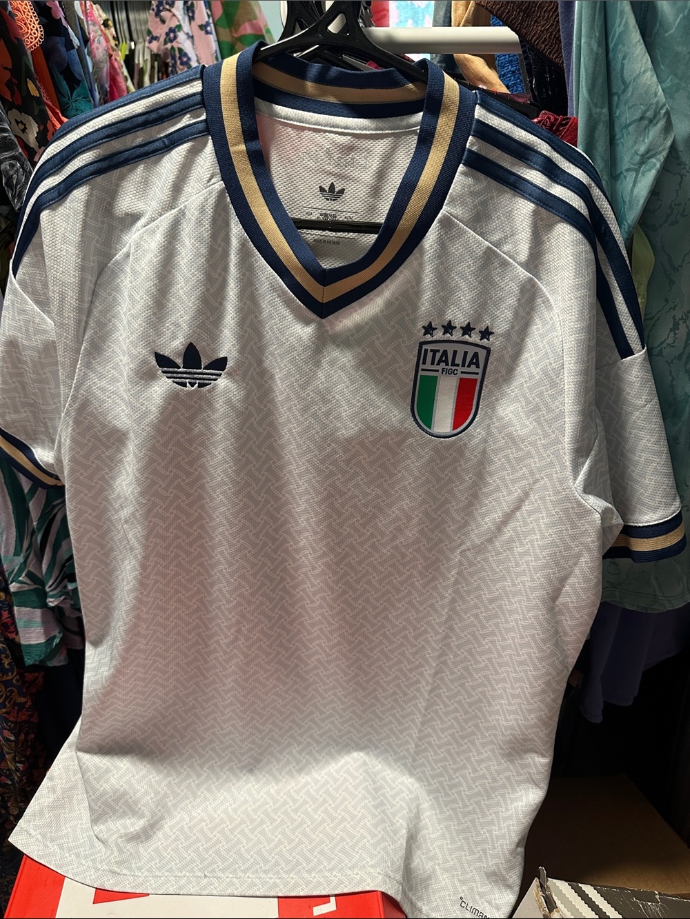 adidas White Italia Football Jersey with Navy & Gold Trim